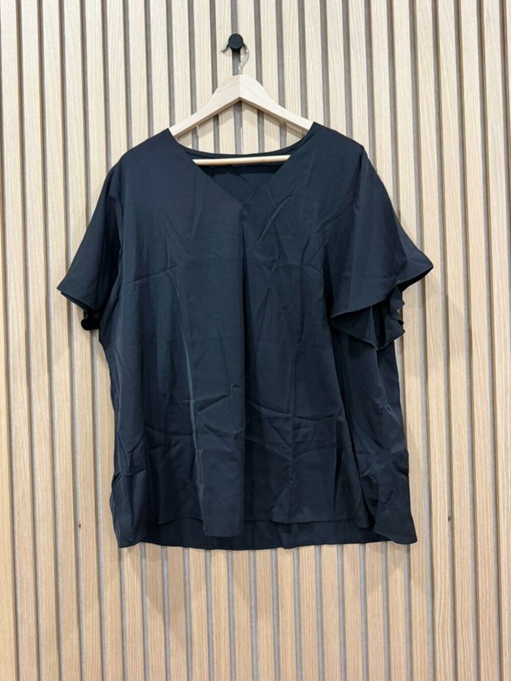Black V-Neck Flutter Sleeve Women's Top